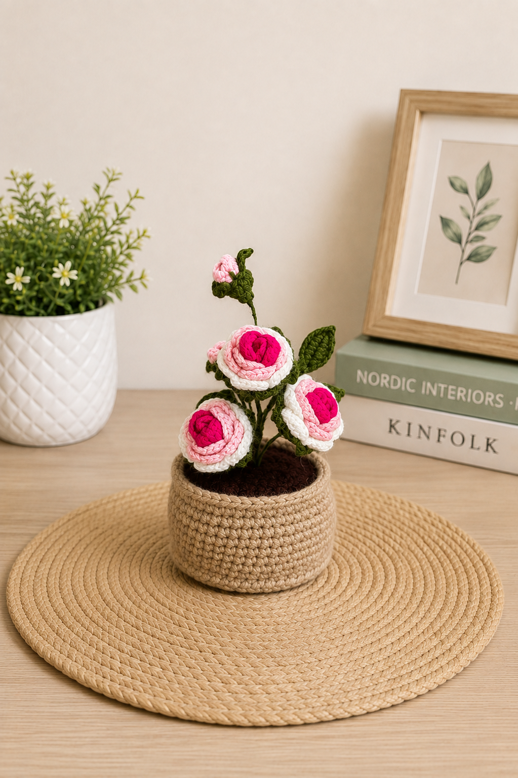 Rosette Pink Crochet Flower Plant