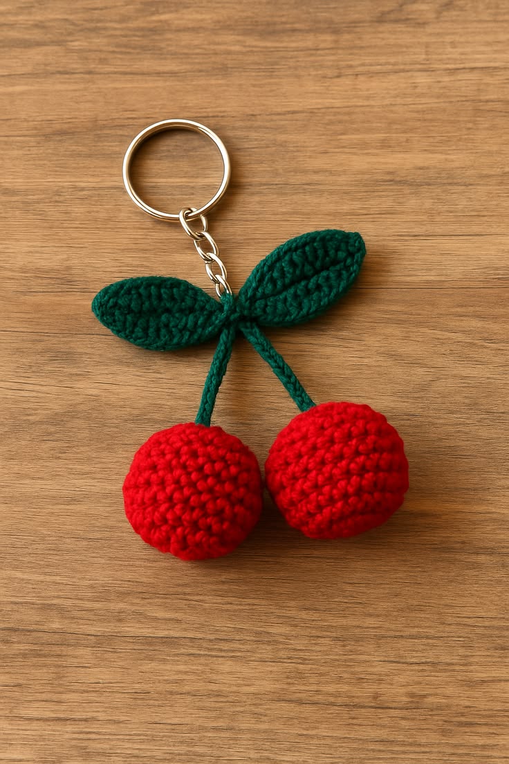 CherryBelle Twin Cherry Crochet Keychain