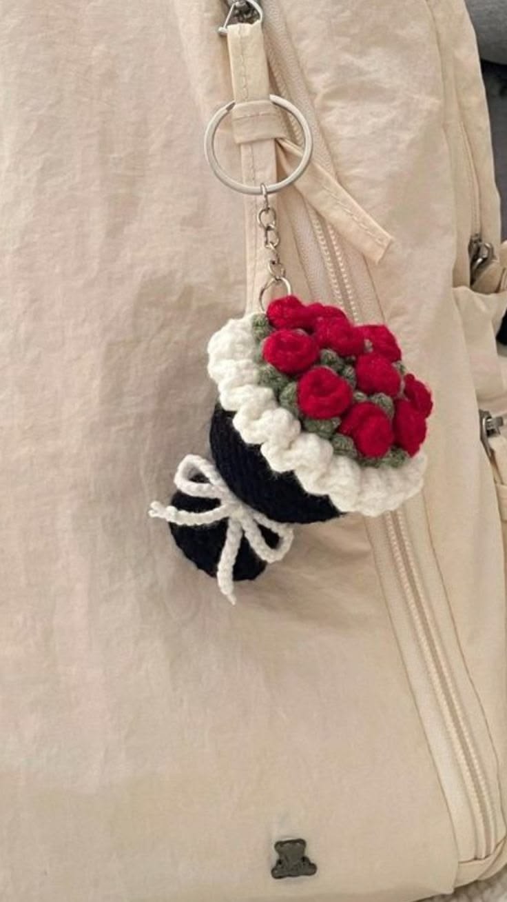 Midnight Rose Crochet Bouquet Keychain