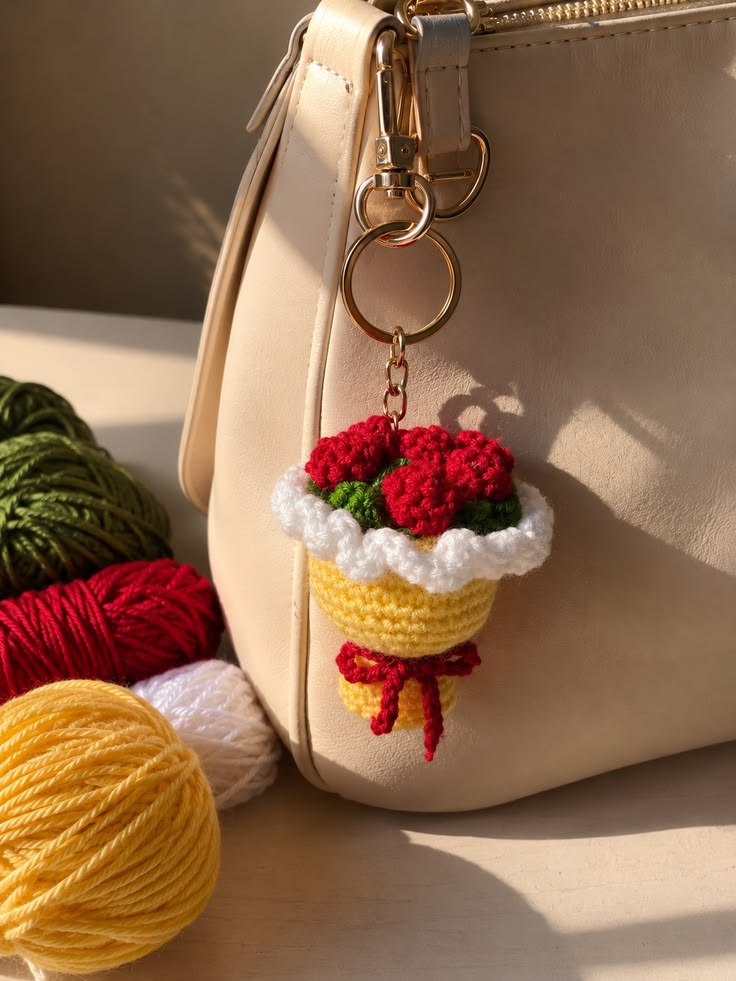 Tiny Yellow Crochet Bouquet Keychain